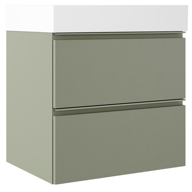 Tvättställsskåp Luna Oliv Matt 60 cm med Oliv Handtag & Butler Handfat Vit Blank