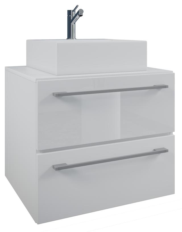 VCM NORDIC Badinos II 60 cm 2-delat handfat, m. keramiskt handfat, 2 l&aringdor - vit melamin
