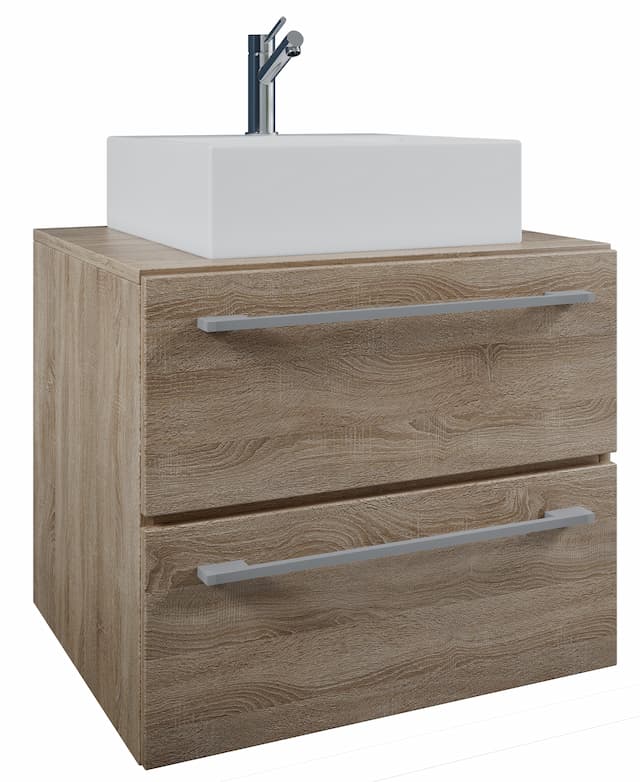 VCM NORDIC Badinos II 60 cm 2-delat handfat, m. keramiskt handfat, 2 l&aringdor - naturlig melamin